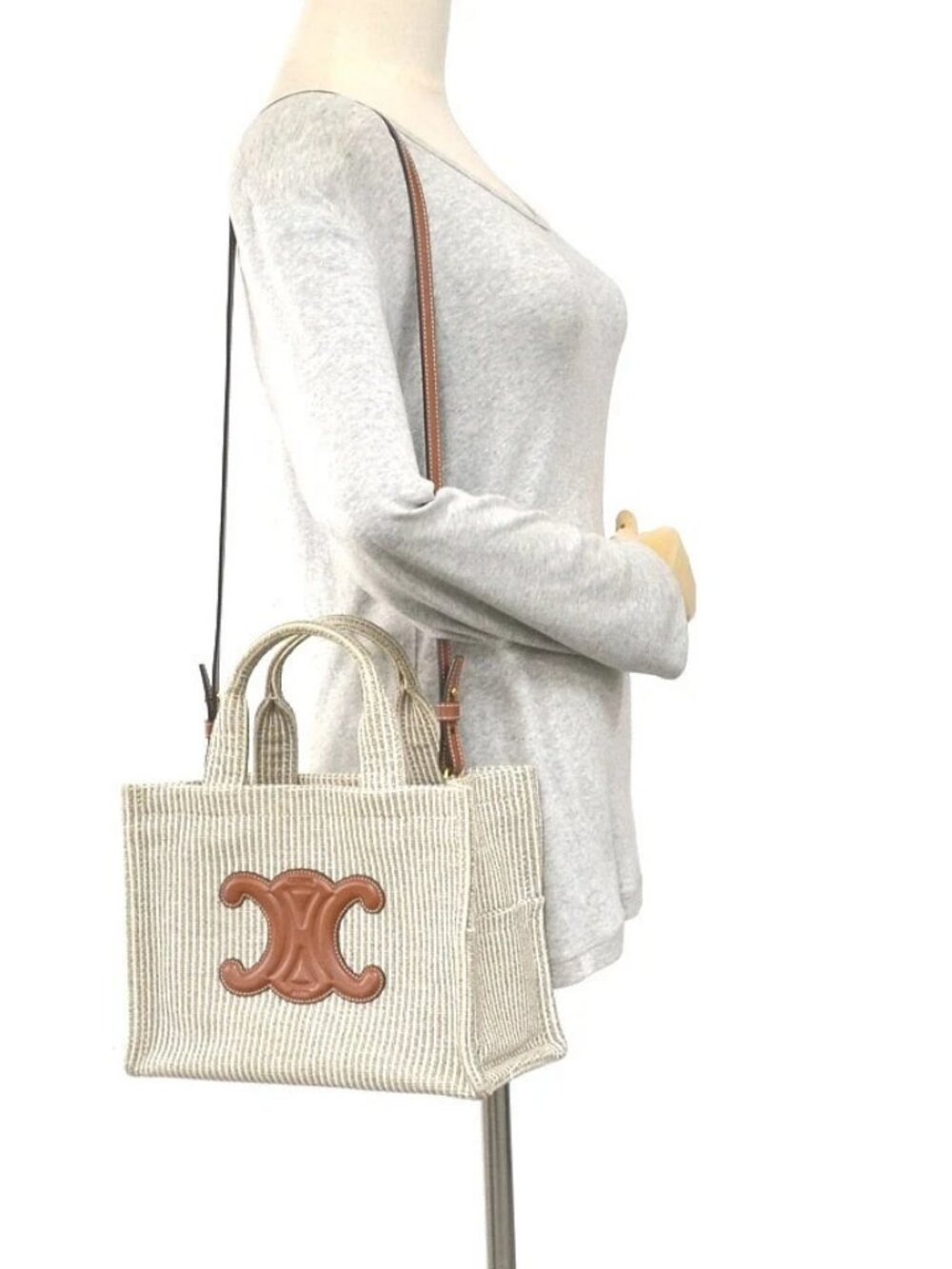 CELINE Small Cabas Thais Handbag Shoulder Bag Brown/Beige Canvas